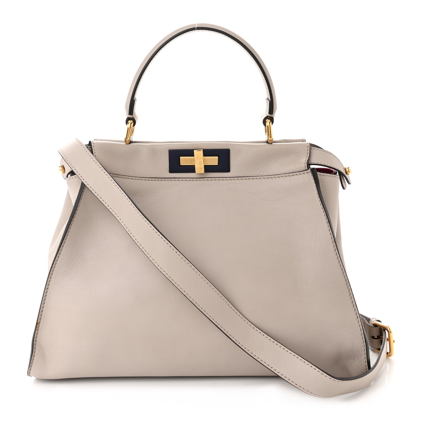 Vitello Seta Shiny Nappa Medium Peekaboo Iconic Satchel Grigio Polvere Magenta