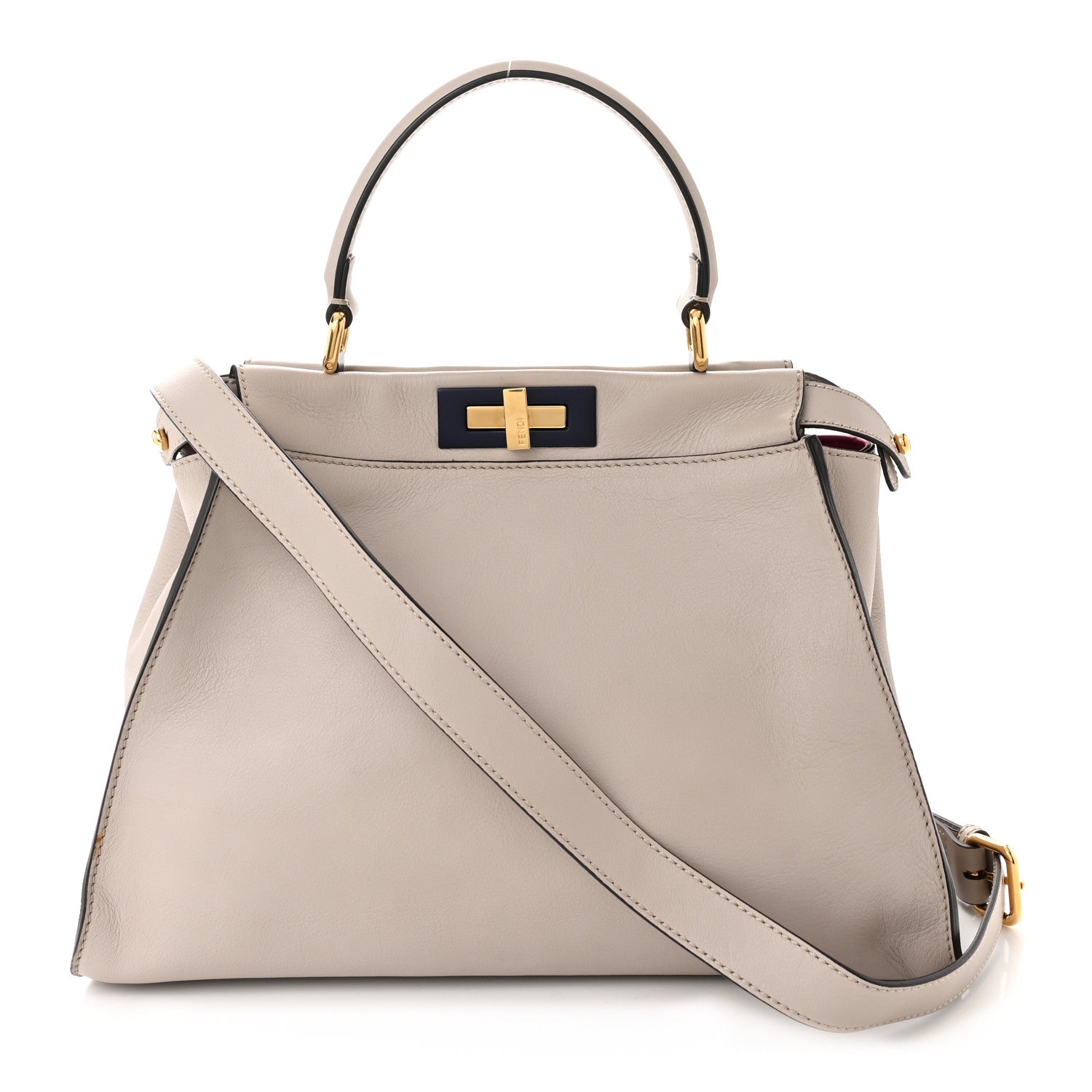 Fendi Vitello Seta Shiny Nappa Medium Peekaboo Iconic Satchel Grigio Polvere Magenta 1 of 9