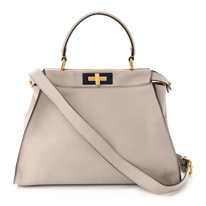 Fendi Vitello Seta Shiny Nappa Medium Peekaboo Iconic Satchel Grigio Polvere Magenta 1 of 9