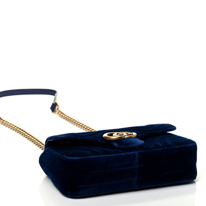Gucci Velvet Matelasse Mini GG Marmont Shoulder Bag Cobalt Blue 7 of 8