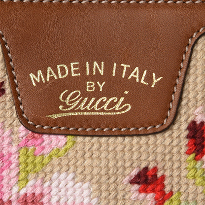 Gucci Canvas Blooms Embroidered Large Bamboo Shopper Tote Brown 7 of 11
