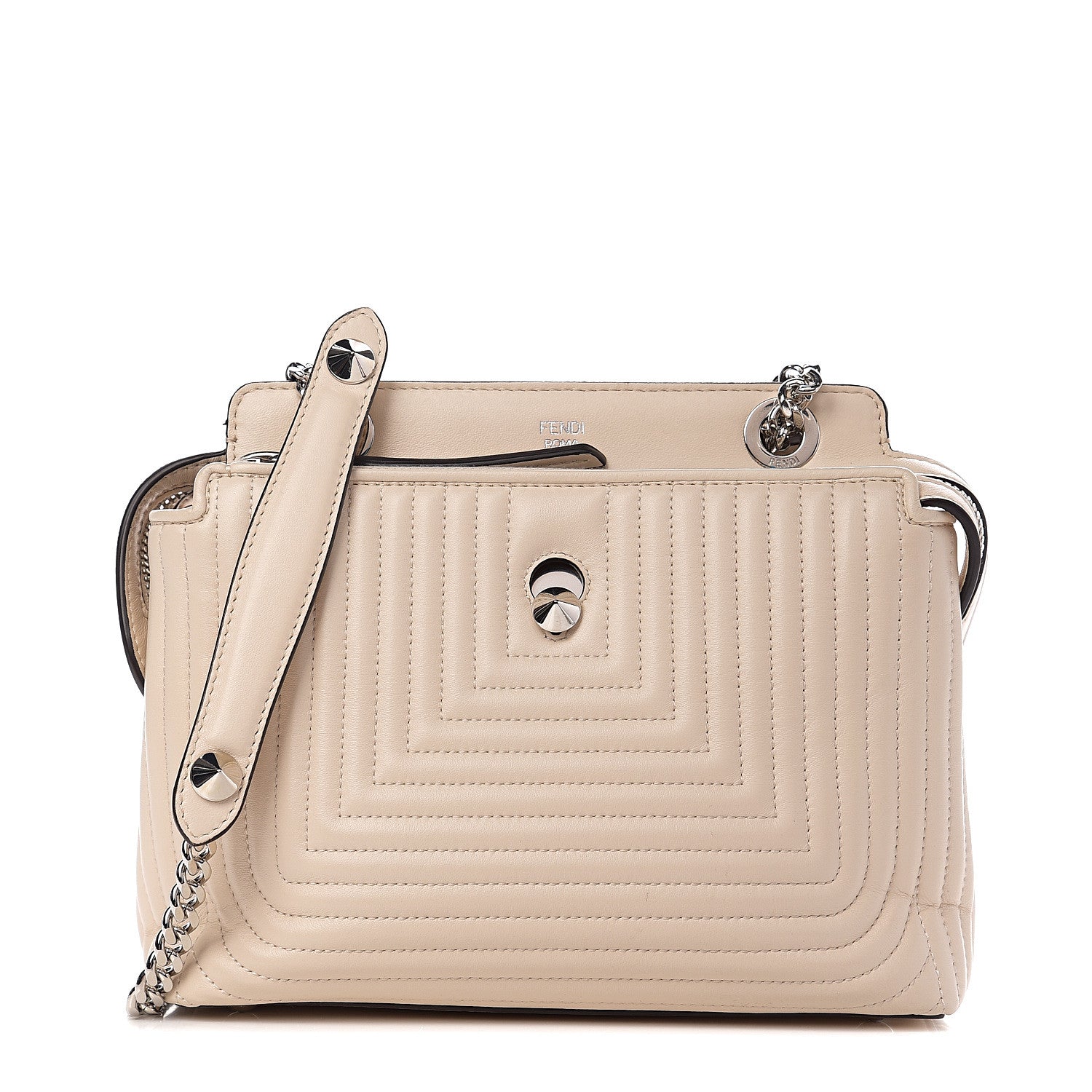Fendi Shiny Nappa Trapuntata Small DotCom Click Chain Satchel Camelia 1 of 10