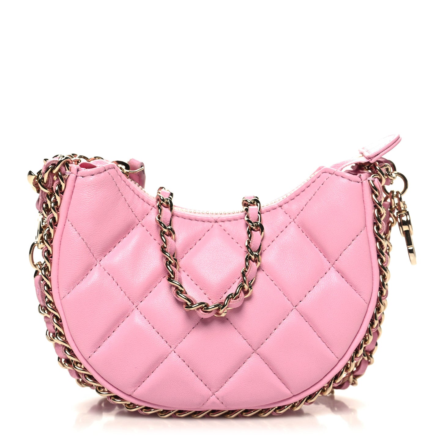 Lambskin Quilted Mini Chain Around Hobo Pink
