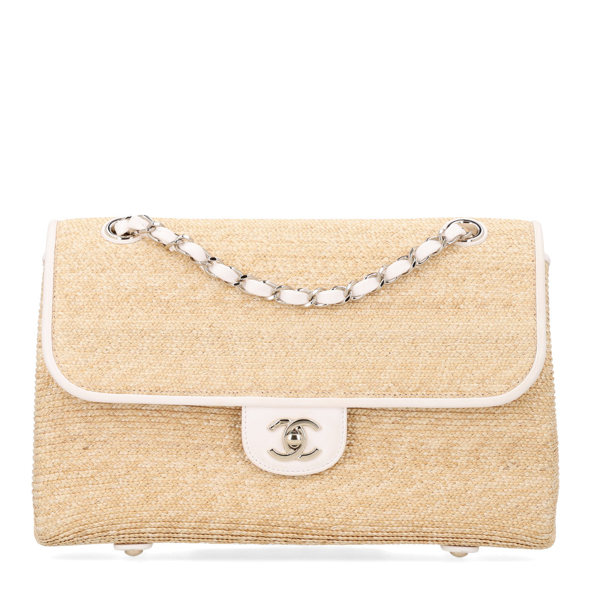 Chanel Raffia Lambskin Medium Flap Bag Beige White 1 of 11