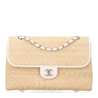 Chanel Raffia Lambskin Medium Flap Bag Beige White 1 of 11