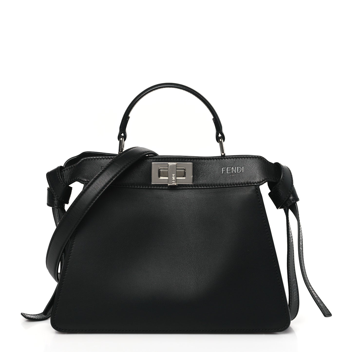 Vitello Seta Shiny Nappa Logo Embossed Laces Small Peekaboo I SEE U Satchel Black