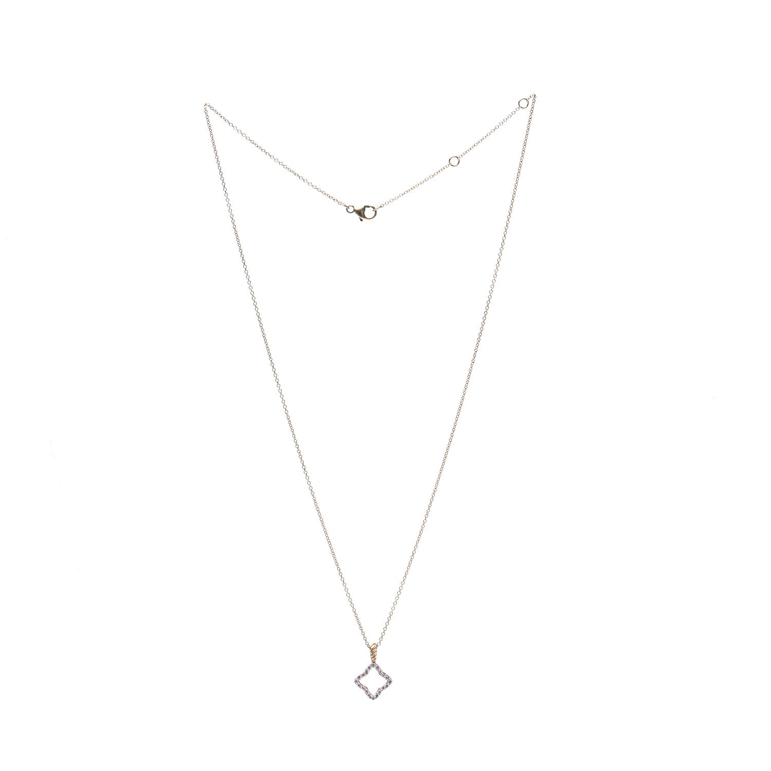 David Yurman 18K Yellow Gold Diamond Cable Collectibles Quatrefoil Pendant Necklace 2 of 6