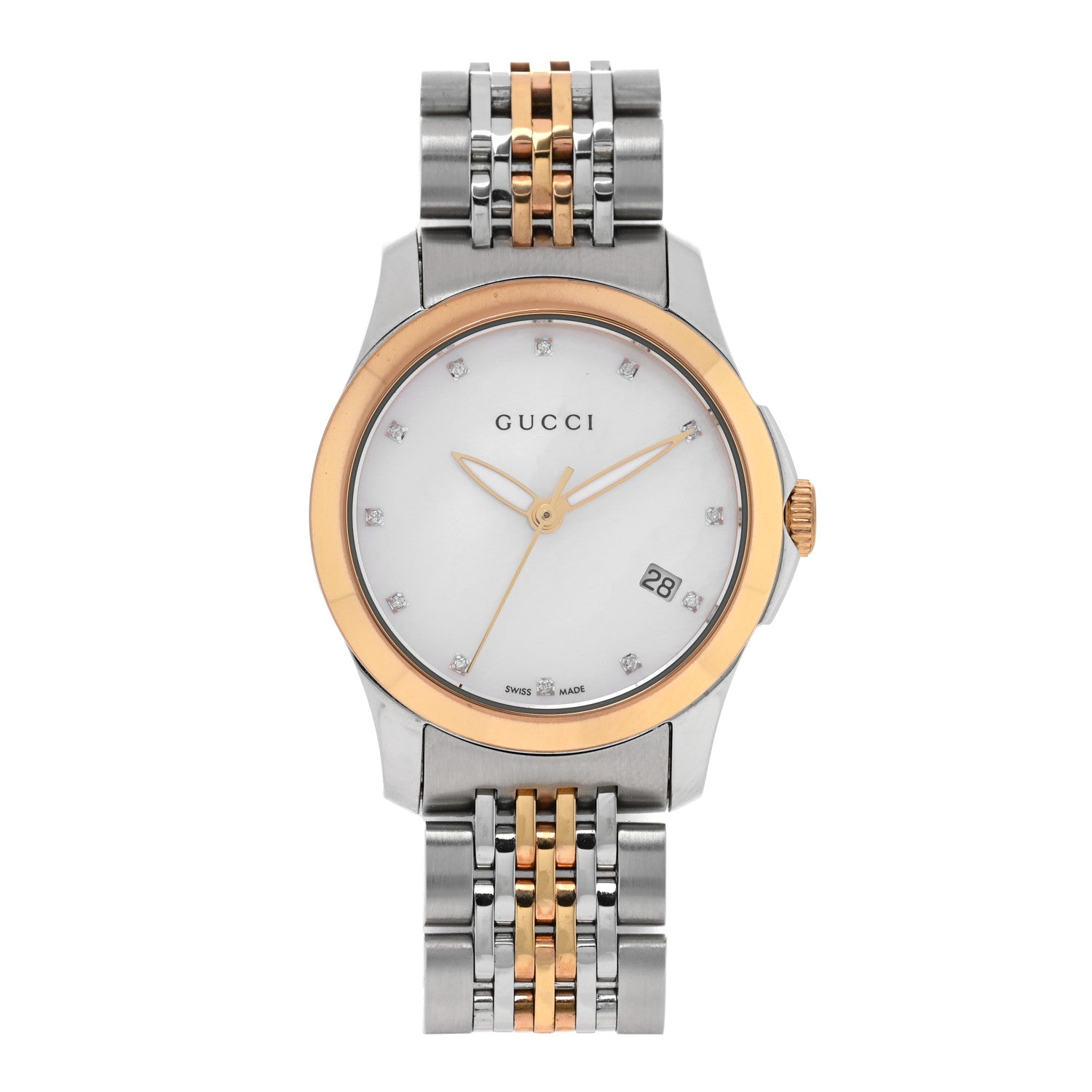 Gucci Stainless Steel Diamond Mother of Pearl 27mm G-Timeless Two Tone Quartz Watch 1 of 5