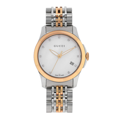 Gucci Stainless Steel Diamond Mother of Pearl 27mm G-Timeless Two Tone Quartz Watch 1 of 5