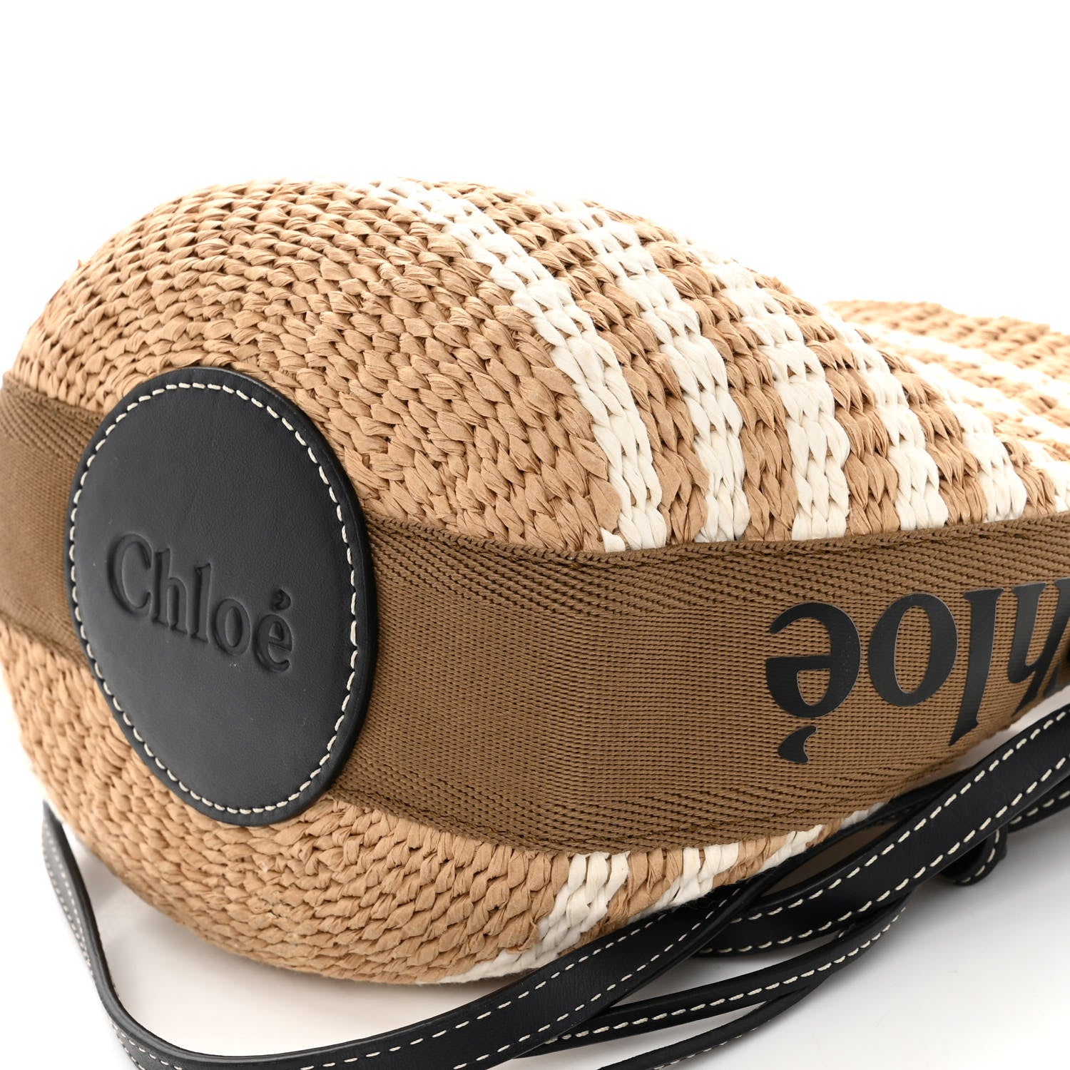 Chloe Raffia Calfskin Small Woody Striped Basket Bag Grove Brown 9 of 9