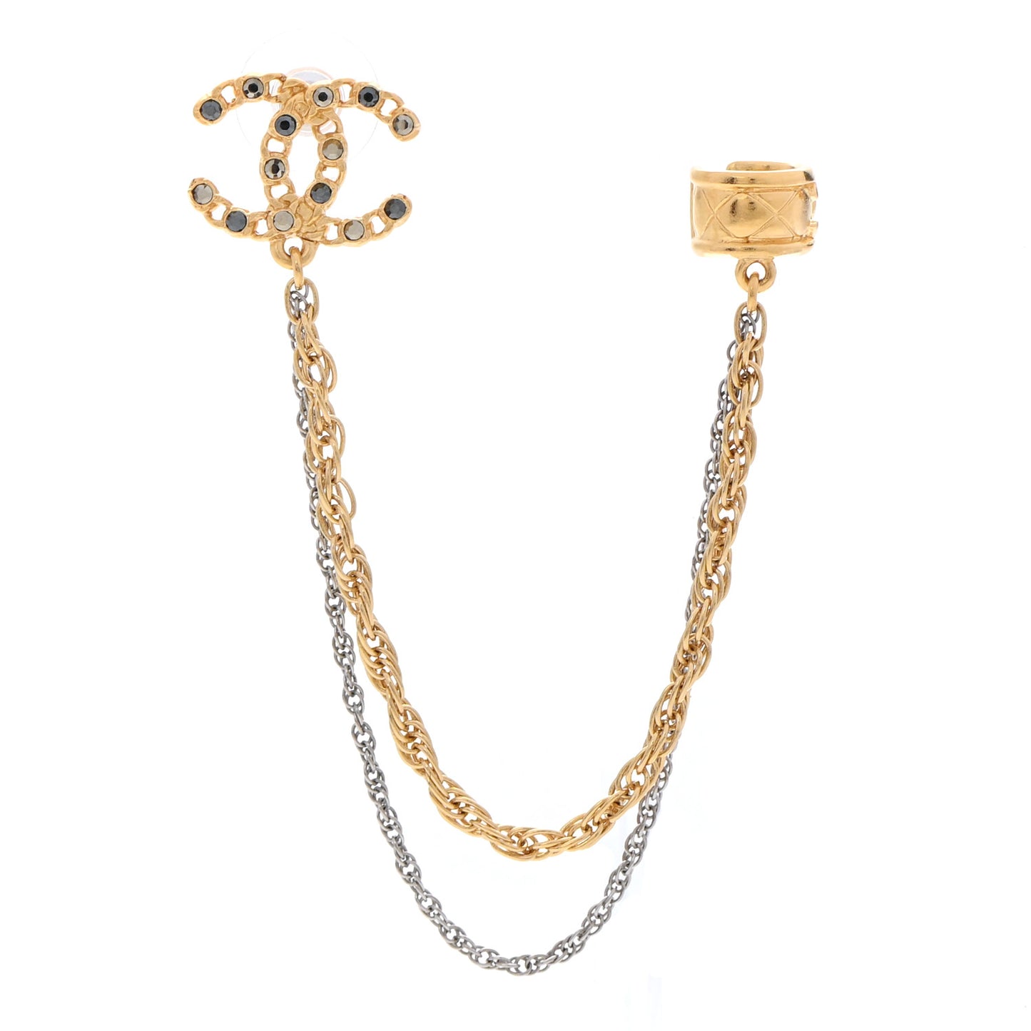 Crystal CC Chain Cuff Single Earring Gold Silver