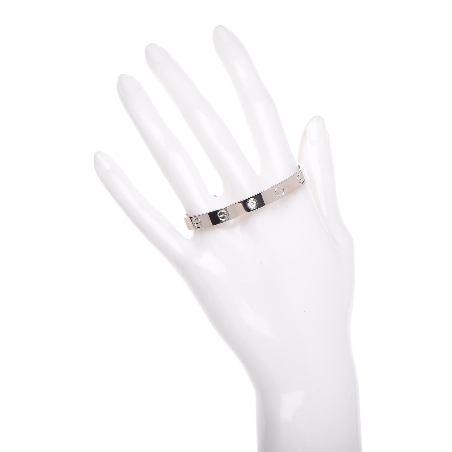 18K White Gold 1 Diamond LOVE Cuff Bracelet 16