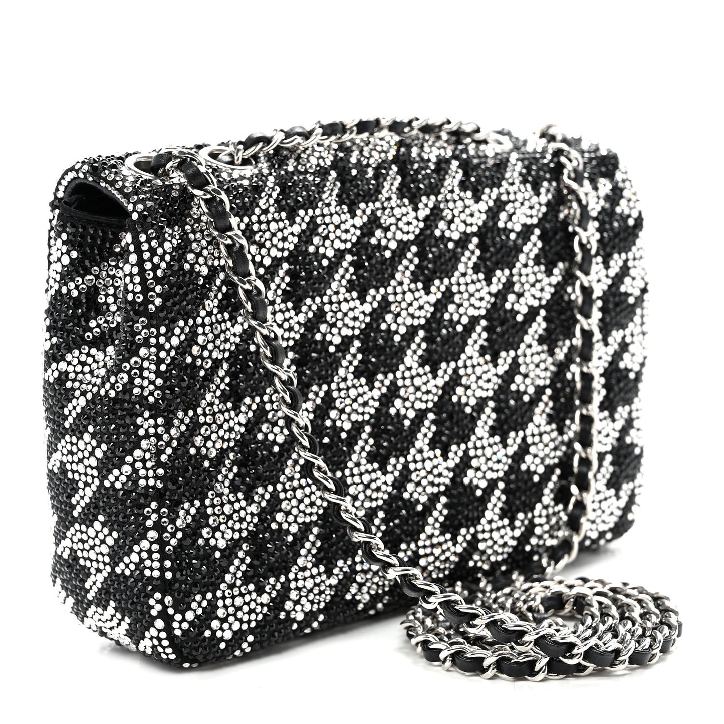 Satin Crystal Diamante Houndstooth Small Flap Black