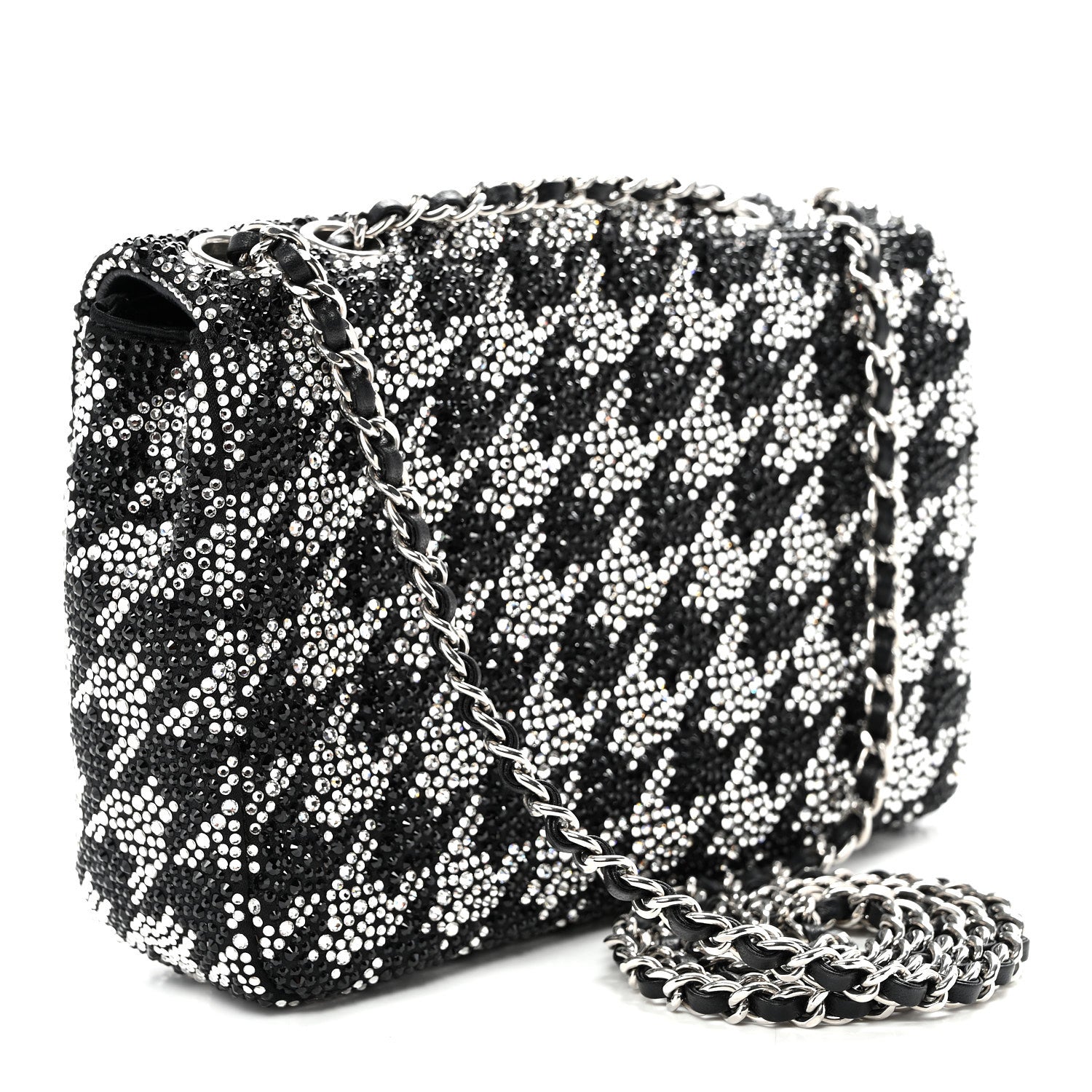 Chanel Satin Crystal Diamante Houndstooth Small Flap Black 3 of 11