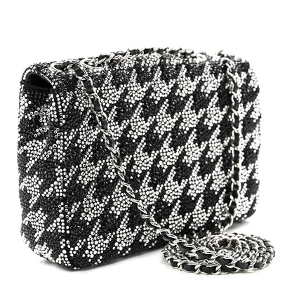 Chanel Satin Crystal Diamante Houndstooth Small Flap Black 3 of 11