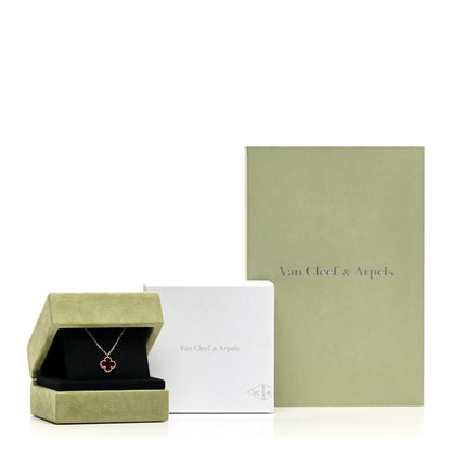 Van Cleef & Arpels 18K Rose Gold Carnelian Sweet Alhambra Pendant Necklace 5 of 5
