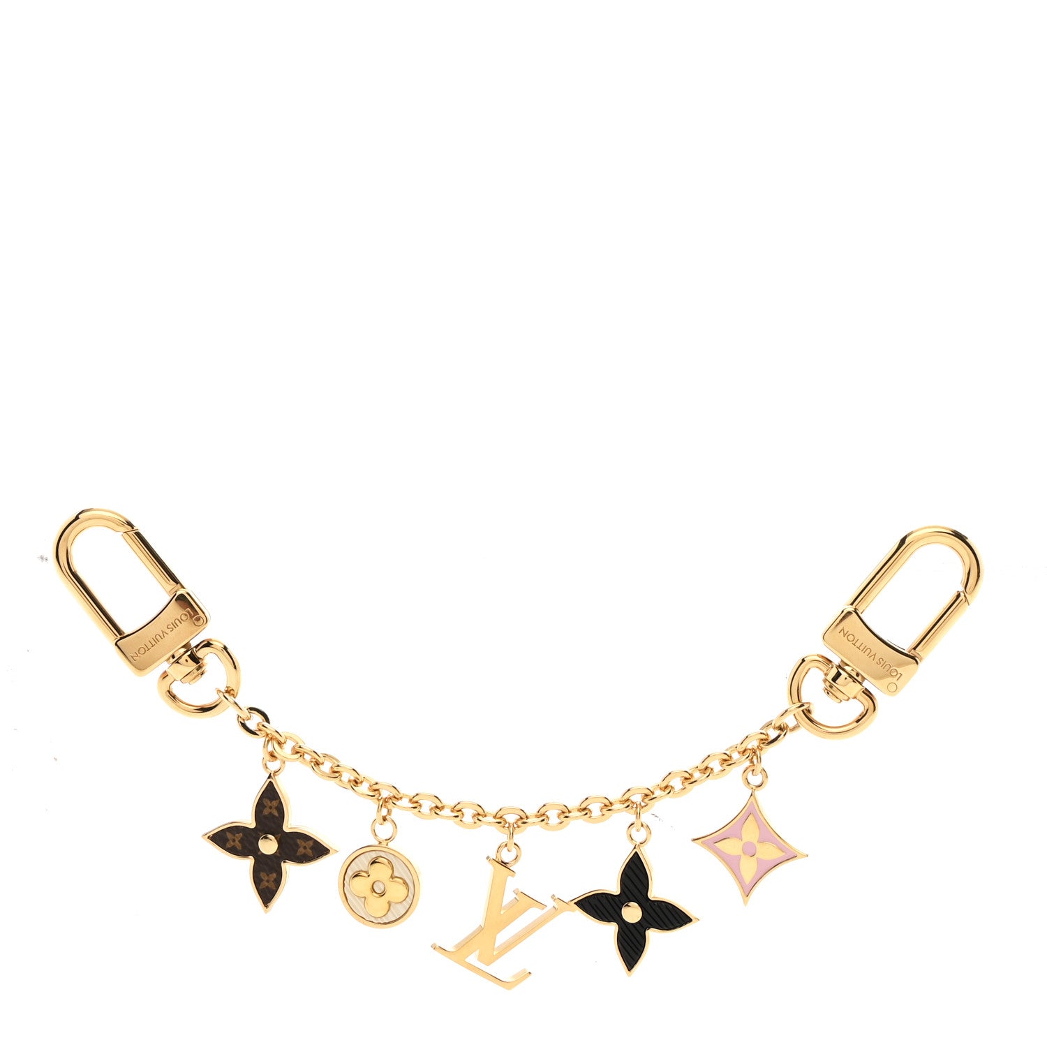 Louis Vuitton Brass Enamel Fleur De Monogram Bag Charm Chain Gold 1 of 5