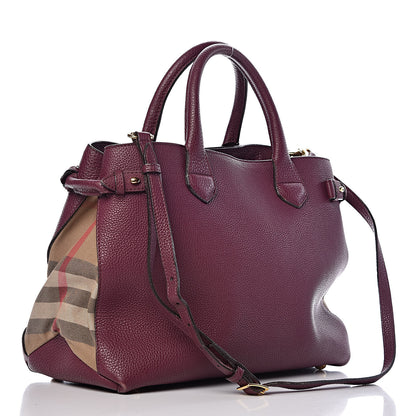 Burberry Grainy Calfskin House Check Medium Banner Tote Elderberry 4 of 16