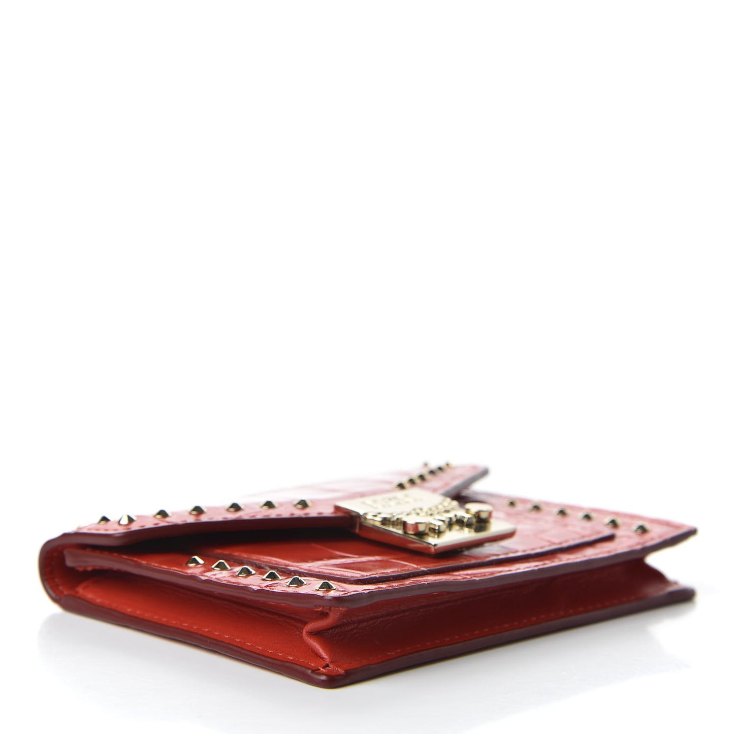 Calfskin Crocodile Embossed Flap Card Holder Ruby Red