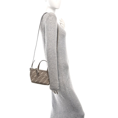 Fendi Denim Jacquard FF Effect Vitello Grace Mini Roll Tote Dove White Dove 2 of 11