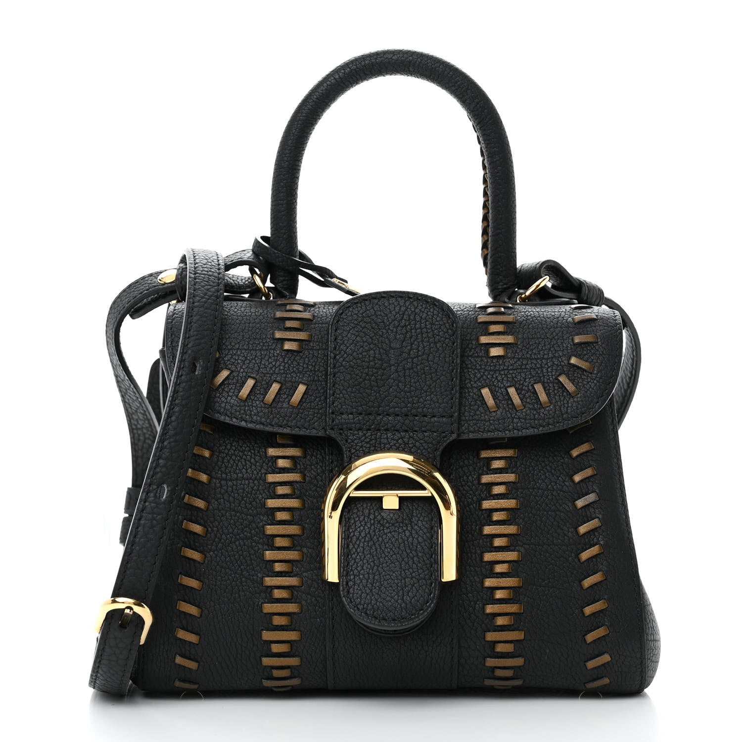 Delvaux Crispy Calfskin Tribal Stitch Mini Brillant Satchel Black Bronze 3 of 19