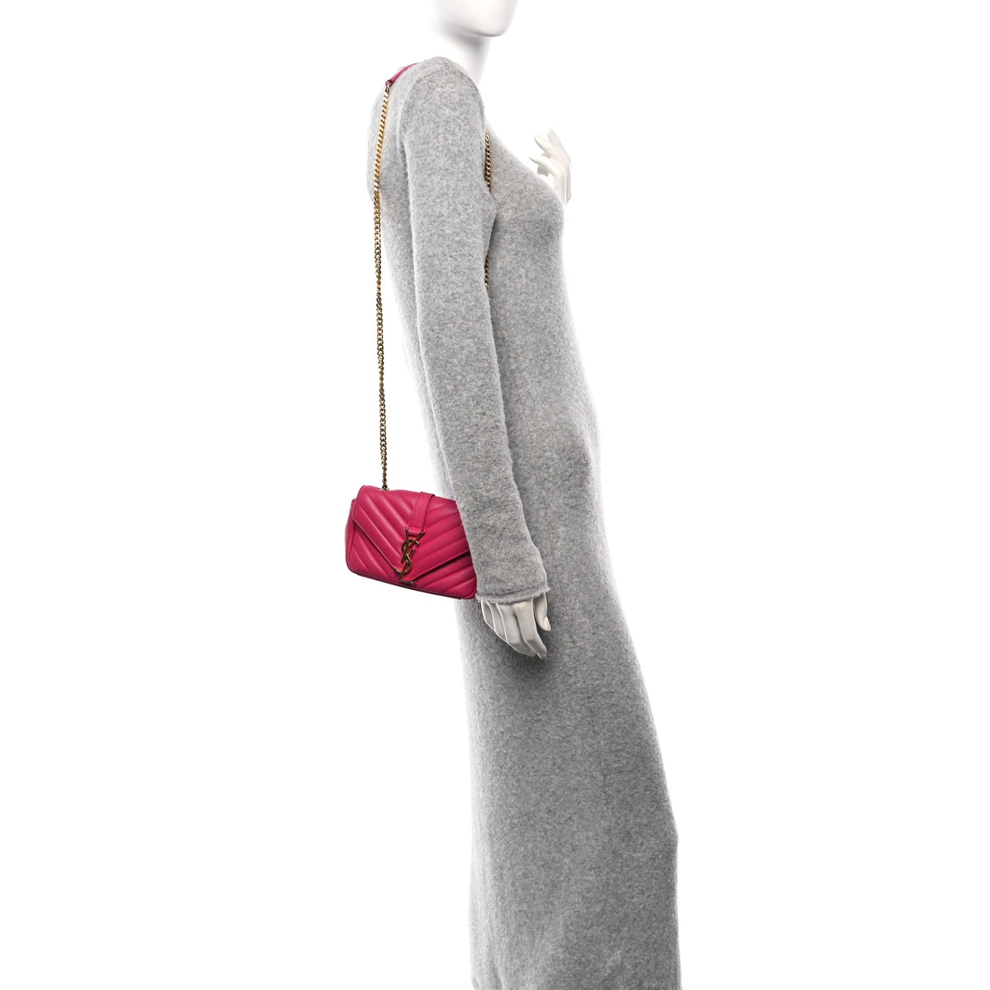 Calfskin Matelasse Chevron Classic Monogram Baby Chain Bag Fuchsia