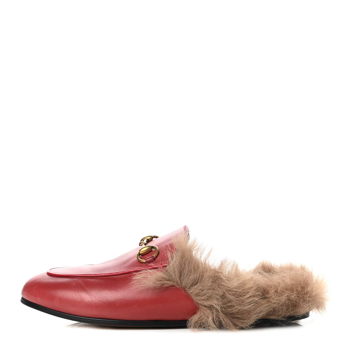 Betis Glamour Calfskin Fur Womens Princetown Slippers 35.5 Hibiscus Red Naturale