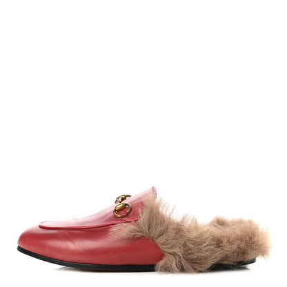 Gucci Betis Glamour Calfskin Fur Womens Princetown Slippers 35.5 Hibiscus Red Naturale 1 of 13