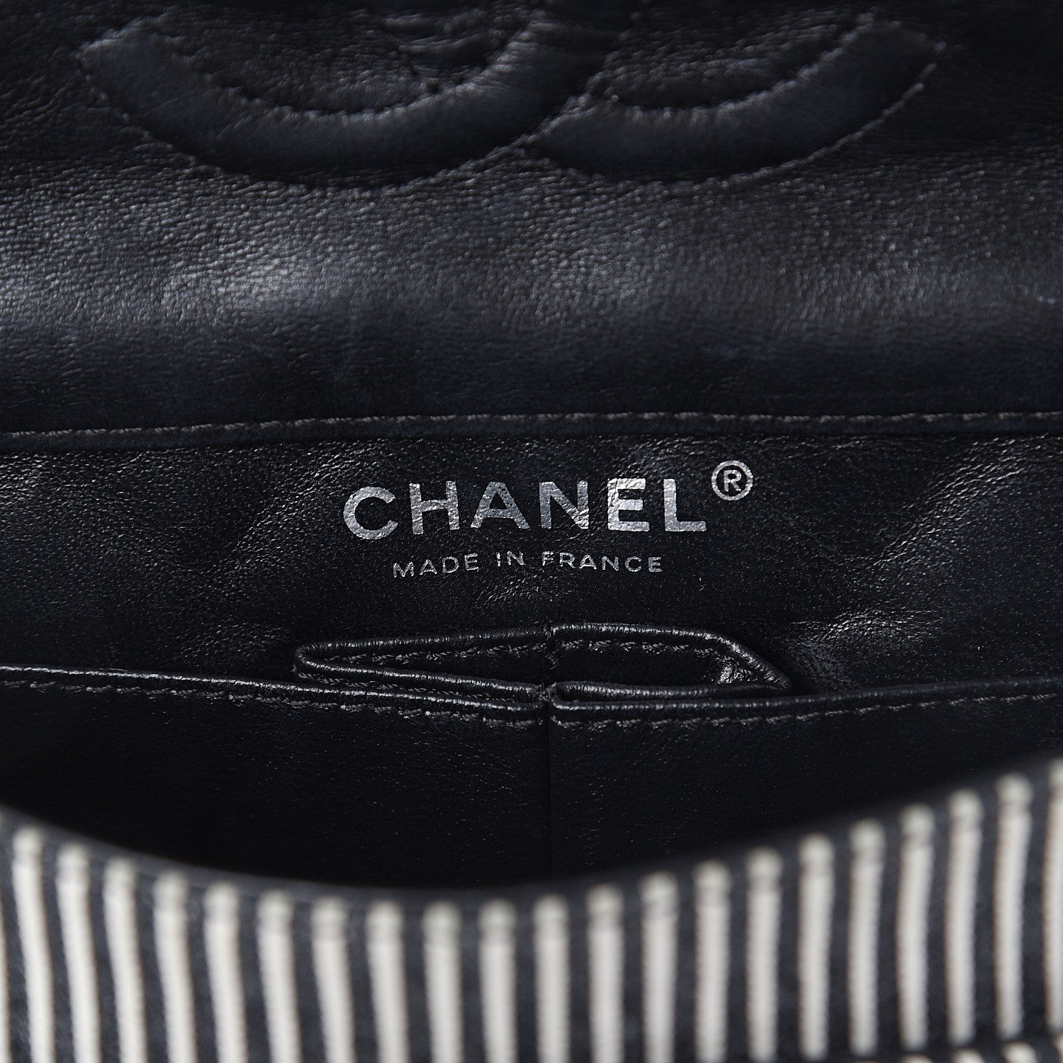 Chanel Canvas Sequin Stripe Medium Double Flap Black White 5 of 8