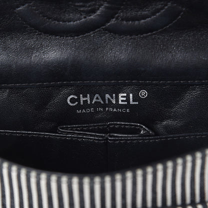 Chanel Canvas Sequin Stripe Medium Double Flap Black White 5 of 8