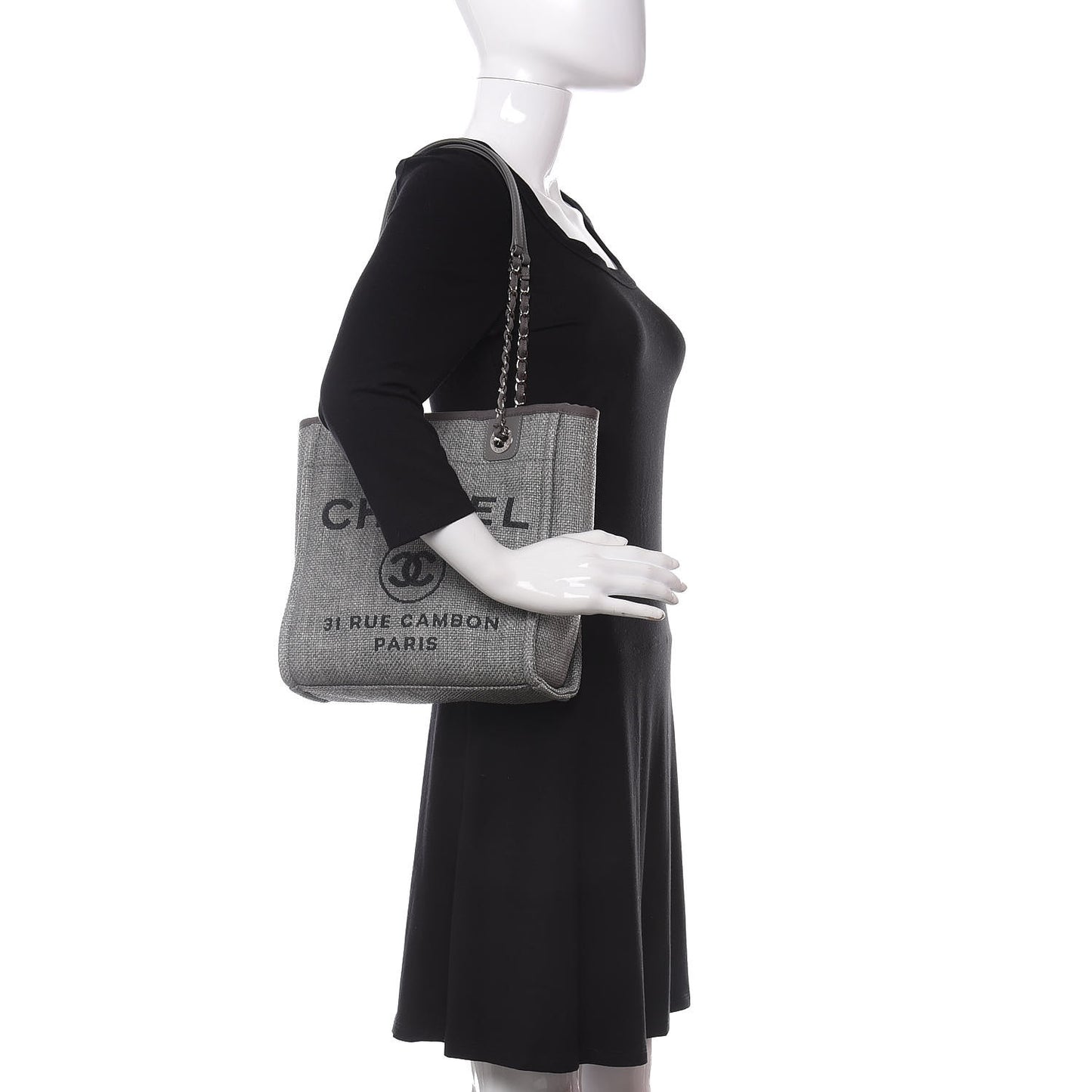 Woven Straw Raffia Mini Deauville Tote Grey