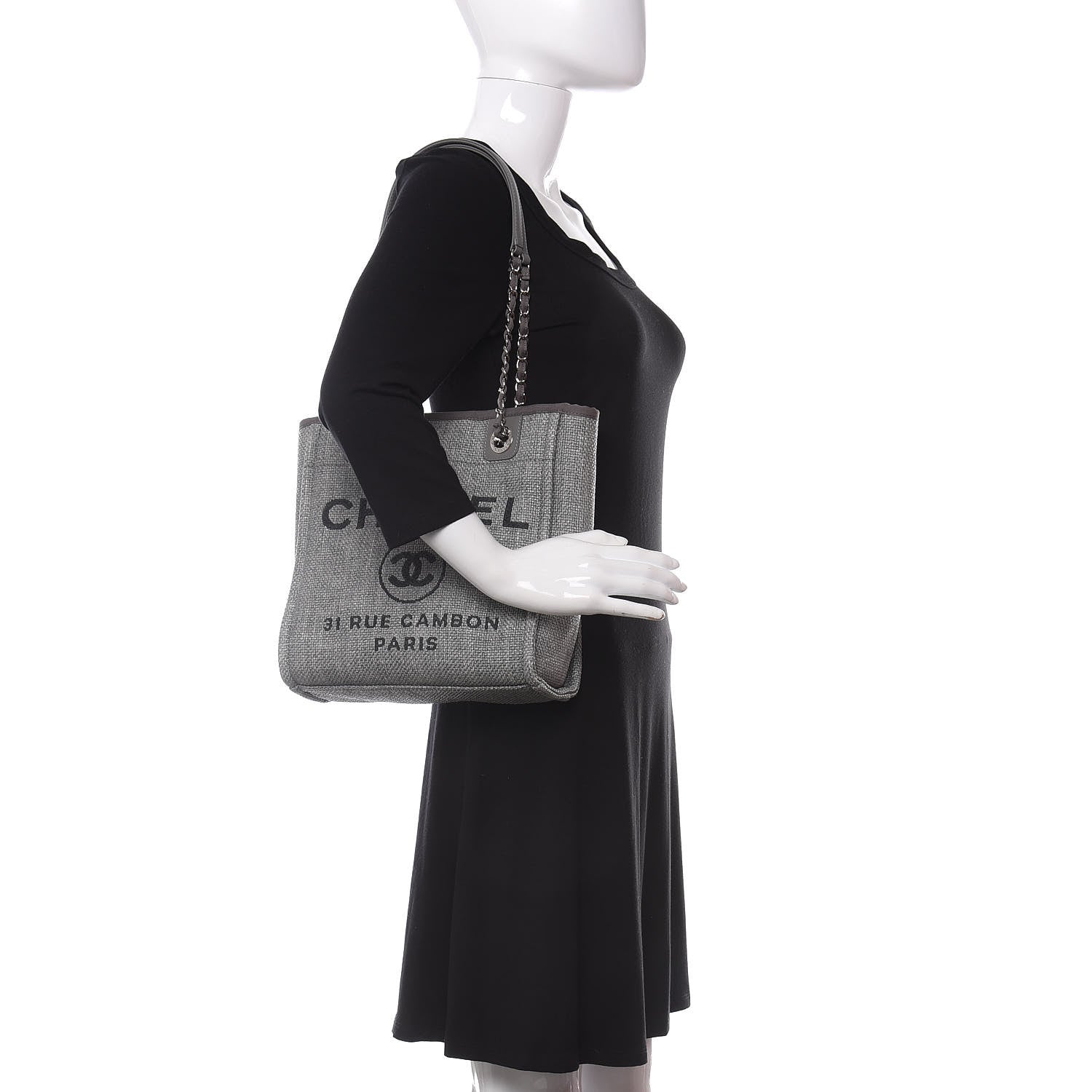 Chanel Woven Straw Raffia Mini Deauville Tote Grey 2 of 10