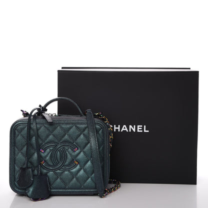 Chanel Iridescent Caviar Quilted Medium CC Filigree Vanity Case Dark Turquoise 10 of 10