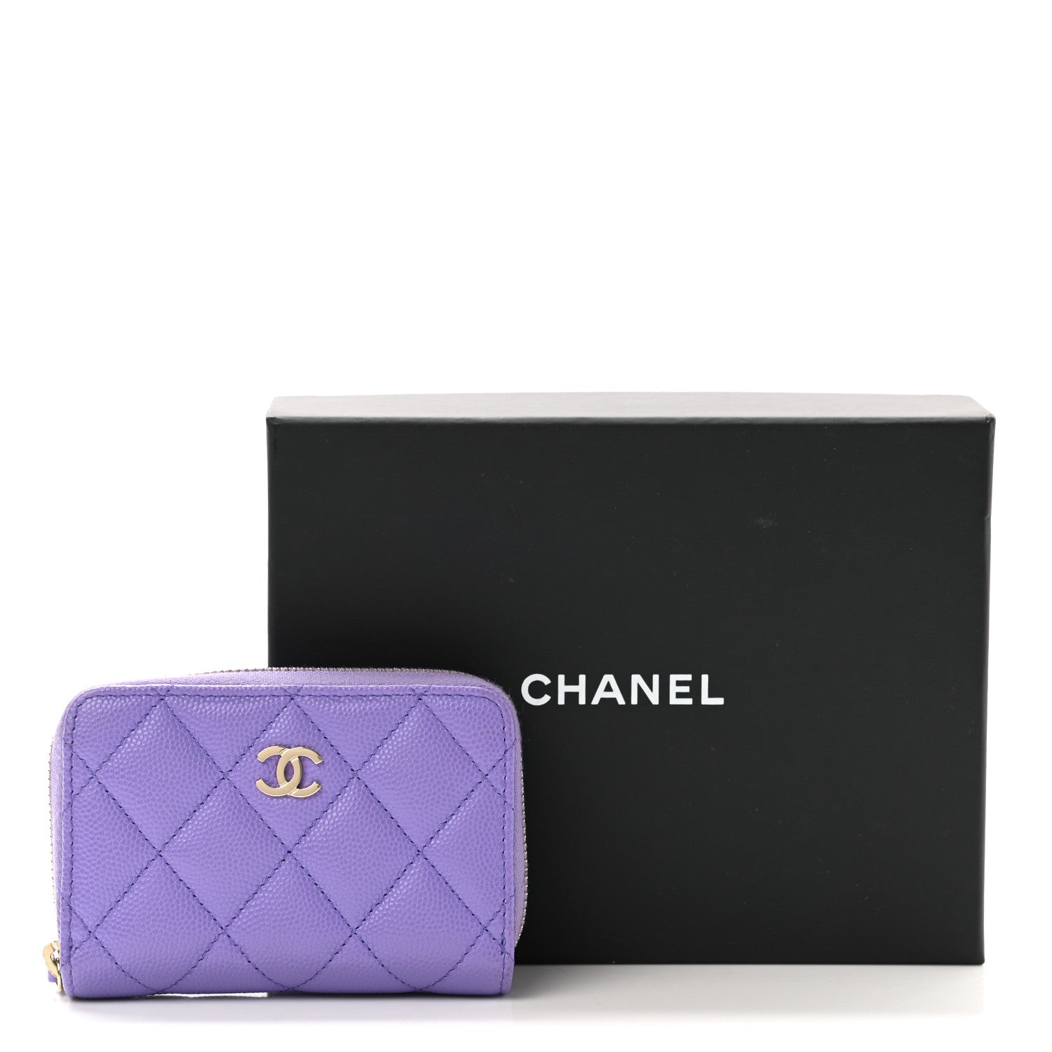 Chanel Caviar Quilted Zip Around Coin Purse Wallet Purple 8 of 8