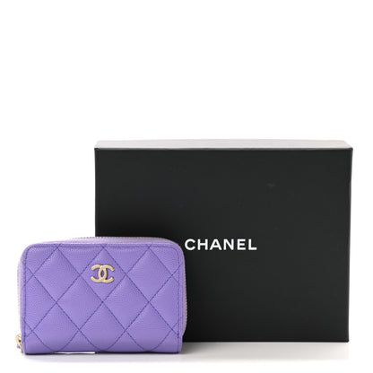 Chanel Caviar Quilted Zip Around Coin Purse Wallet Purple 8 of 8