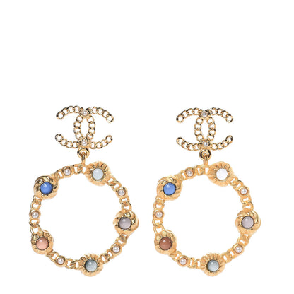 Chanel Pearl Pearl Gripoix CC Chain Drop Hoop Earrings Gold 1 of 5
