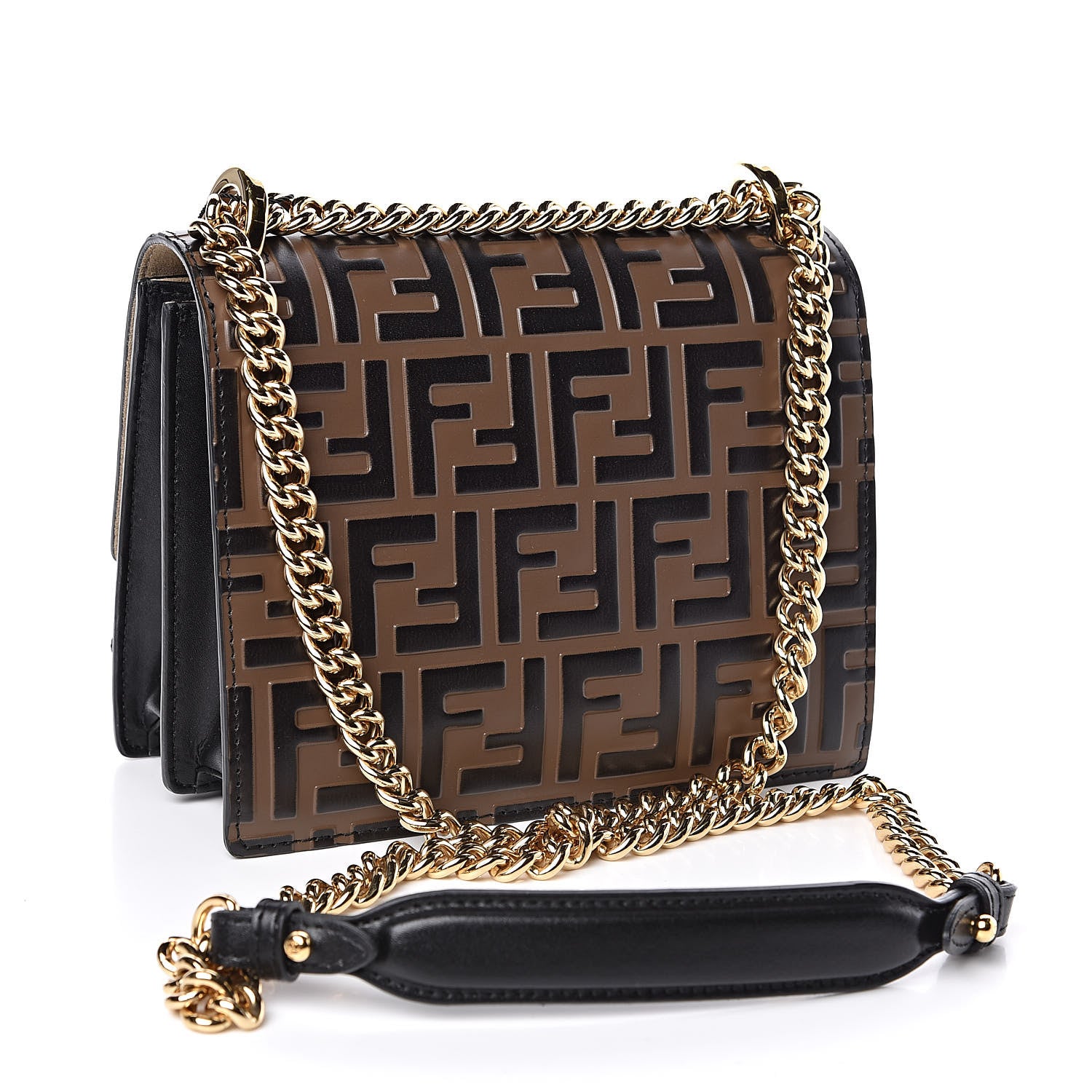 Fendi Vitello Liberty Bi-Color FF 1974 Embossed Small Kan U Shoulder Bag Maya Black 3 of 10