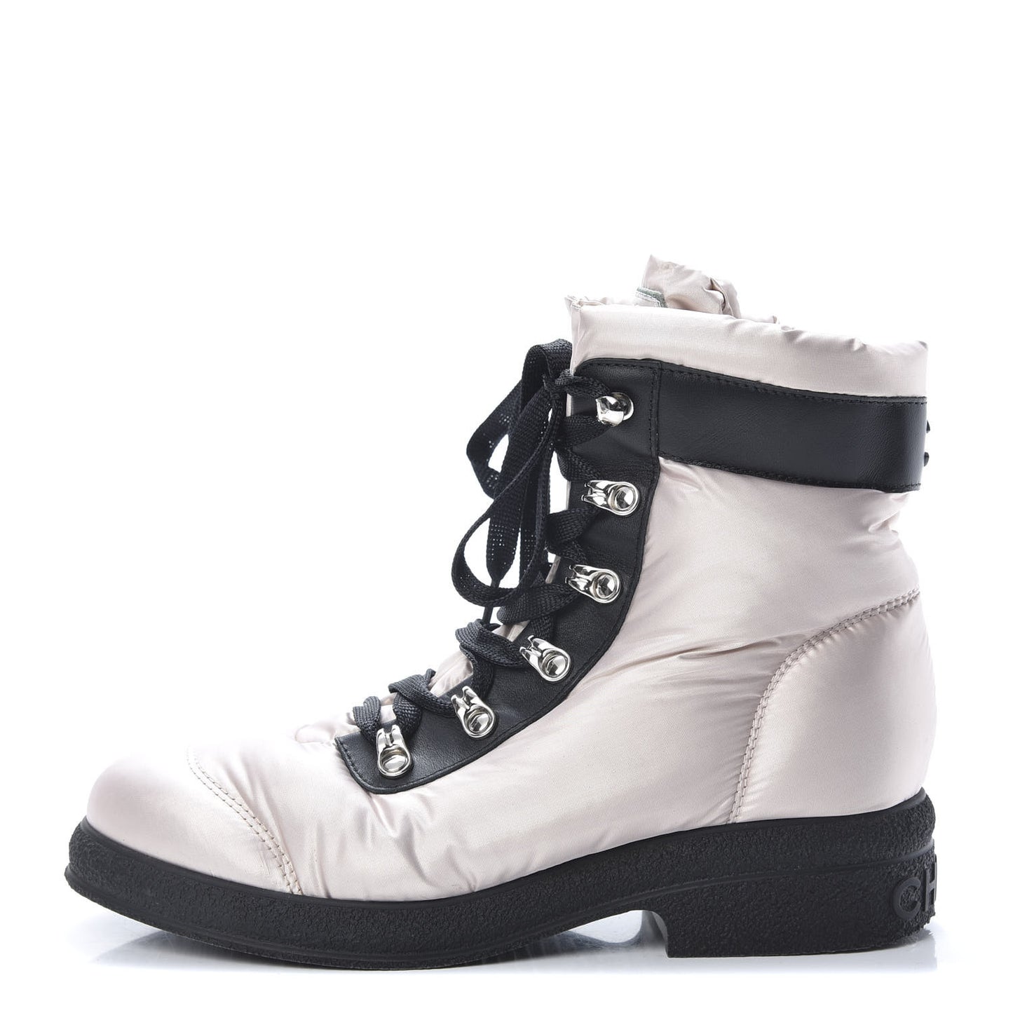 Nylon Calfskin Womens Coco Neige Short Boots 37.5 Beige Black