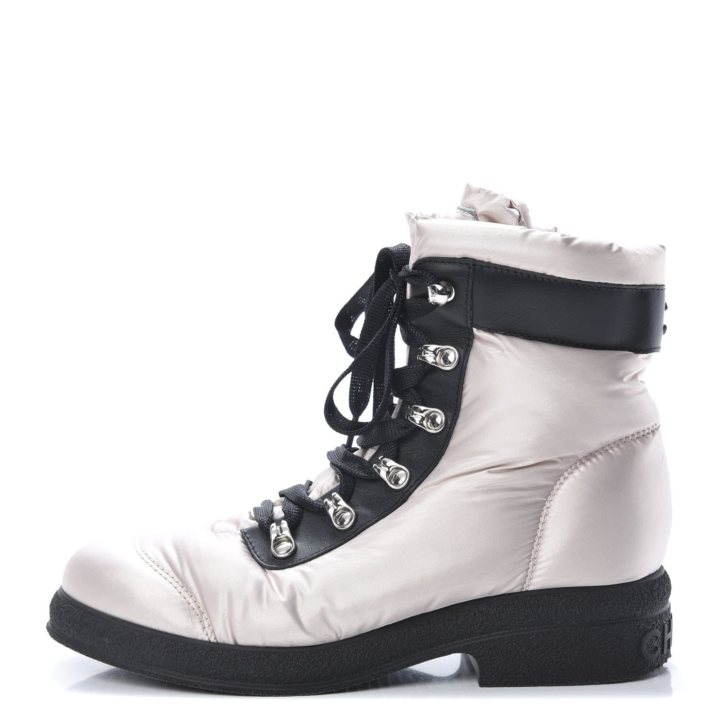 Chanel Nylon Calfskin Womens Coco Neige Short Boots 37.5 Beige Black 1 of 7