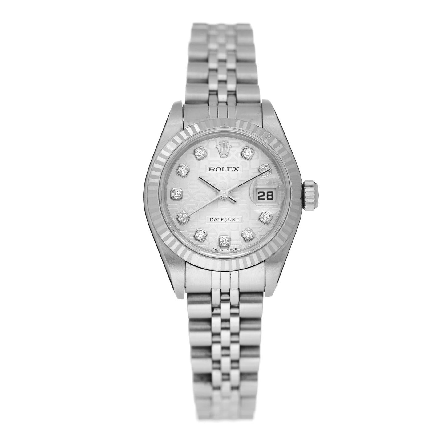 Stainless Steel 18K White Gold Diamond 26mm Oyster Perpetual Datejust Watch Silver Jubilee 179174