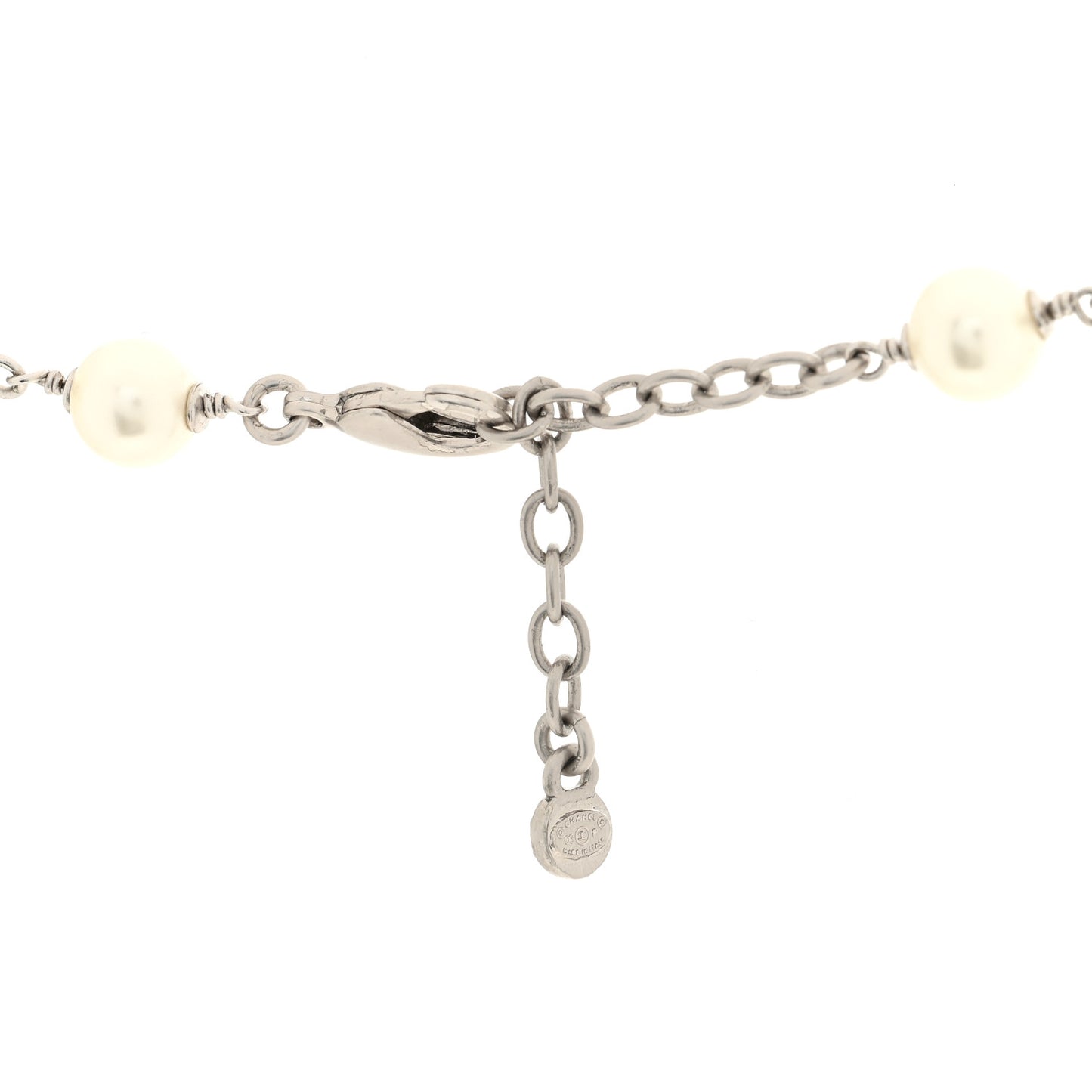 Crystal Baguette Pearl Bow Necklace Silver