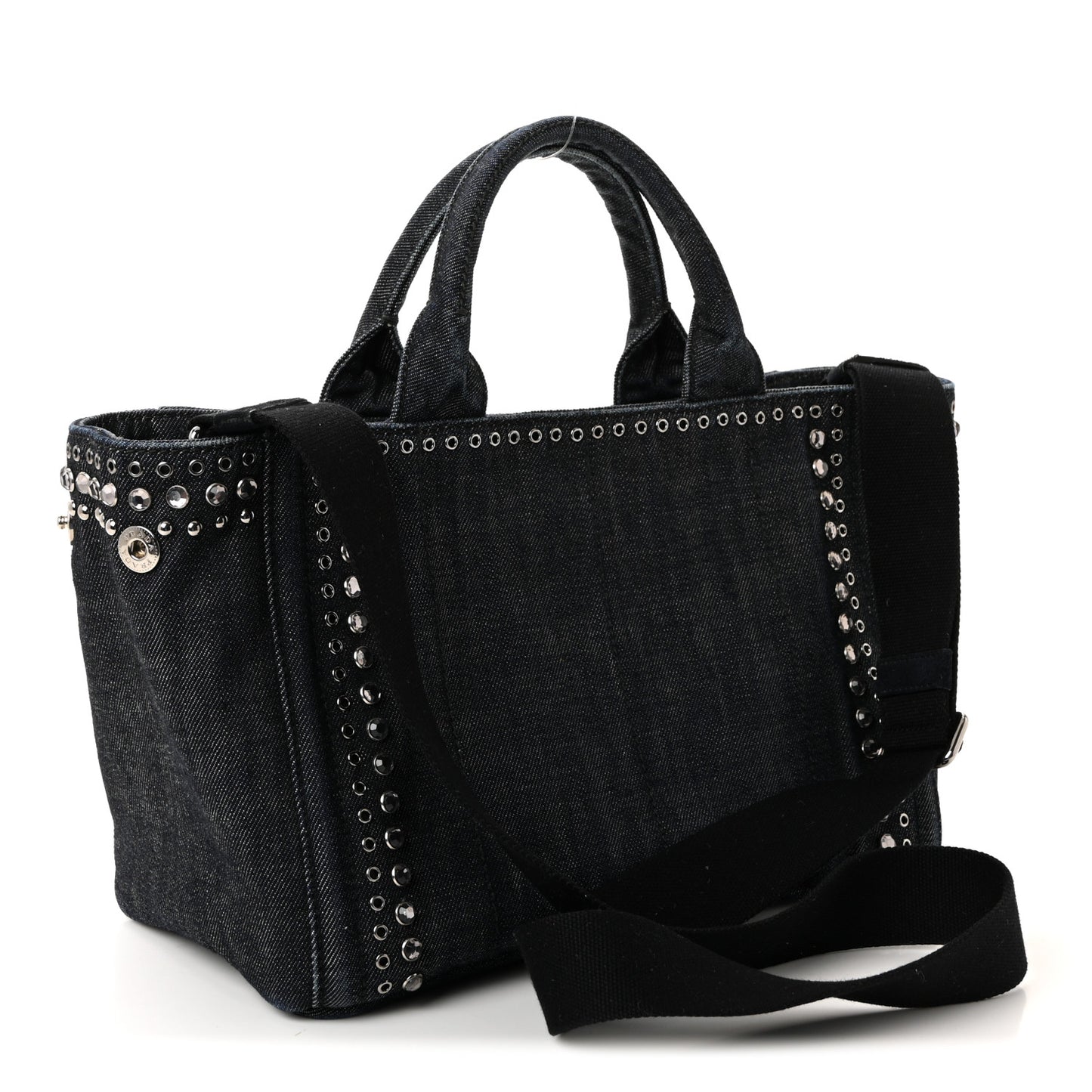 Canapa Denim Crystal Rivet Studded Tote Avio