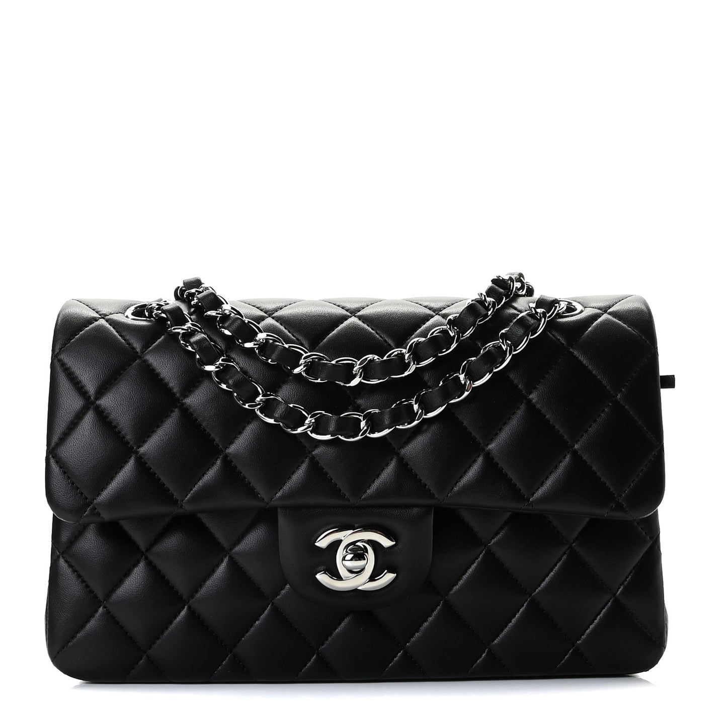 Lambskin Quilted Small Double Flap Black