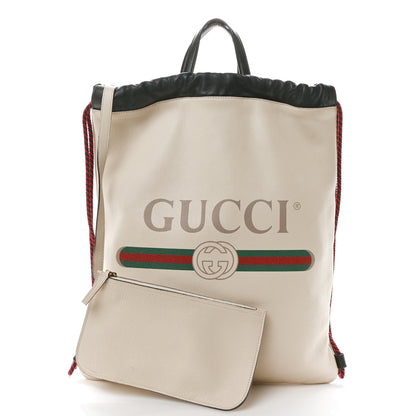Gucci Calfskin Logo Drawstring Backpack Mystic White 3 of 12