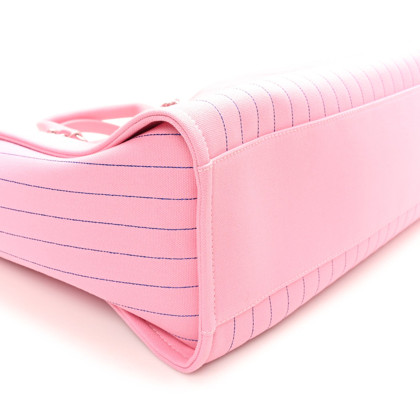 Canvas Calfskin Striped Large Deauville Tote Pink Blue