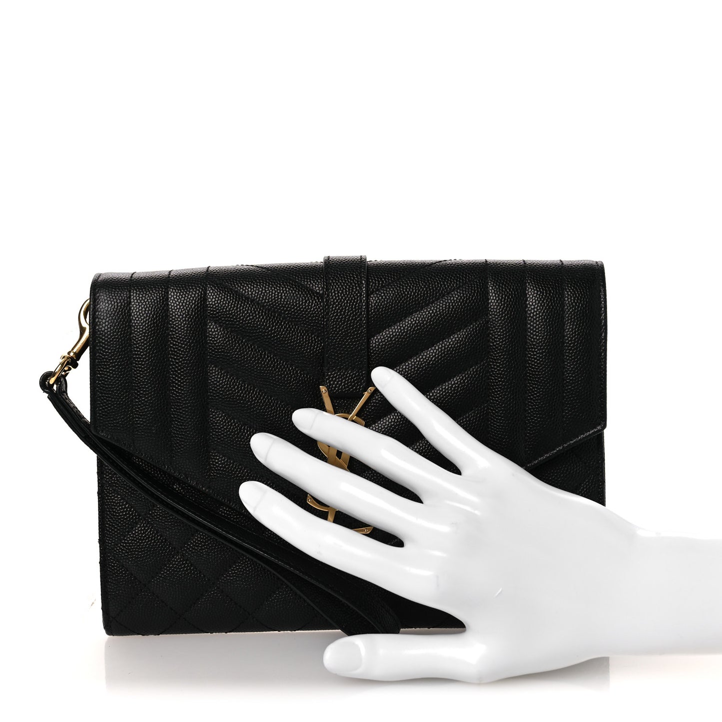 Grain De Poudre Textured Mixed Matelasse Triquilt Monogram Clutch Black