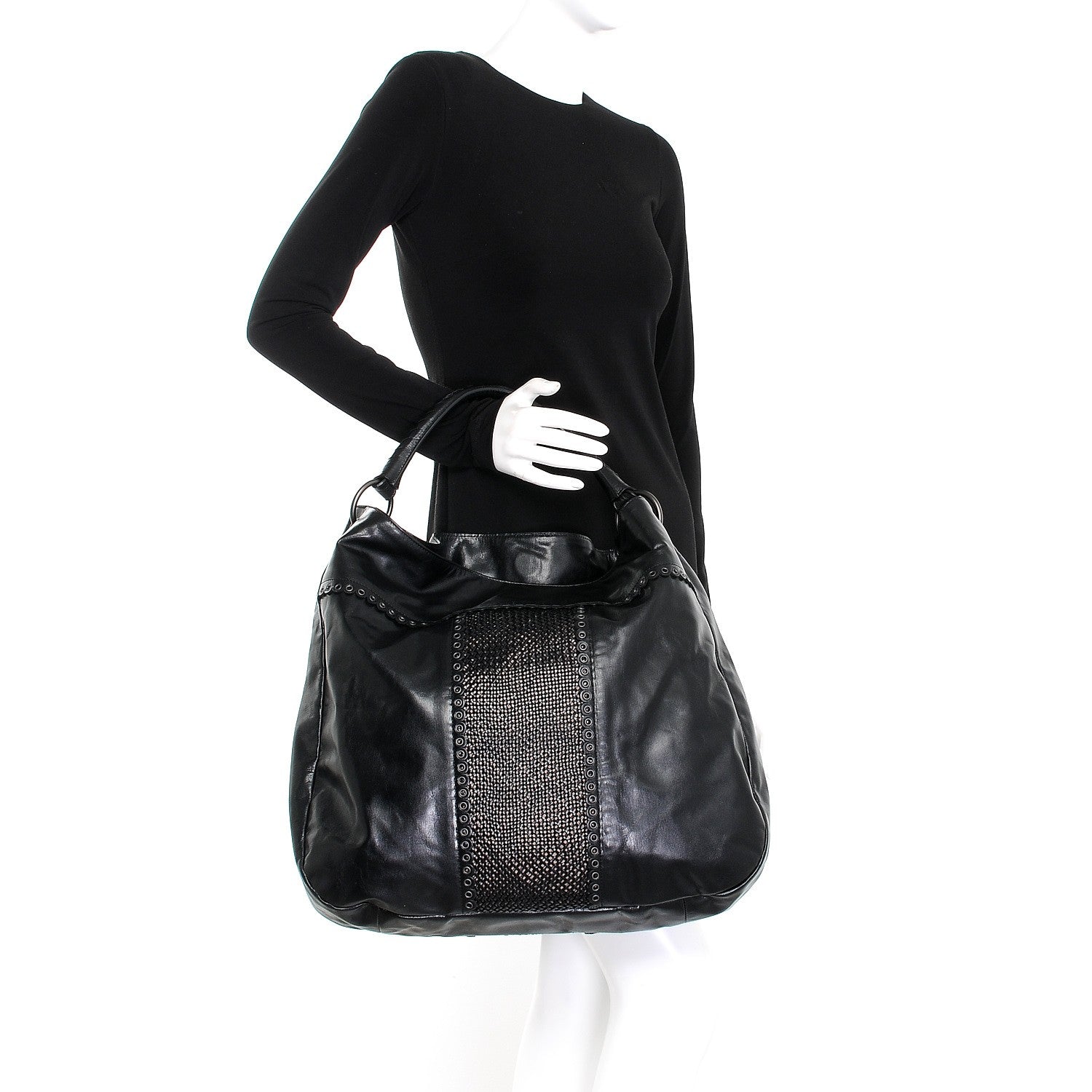 Bottega Veneta Nappa Grommet Oversized Hobo Black 2 of 8