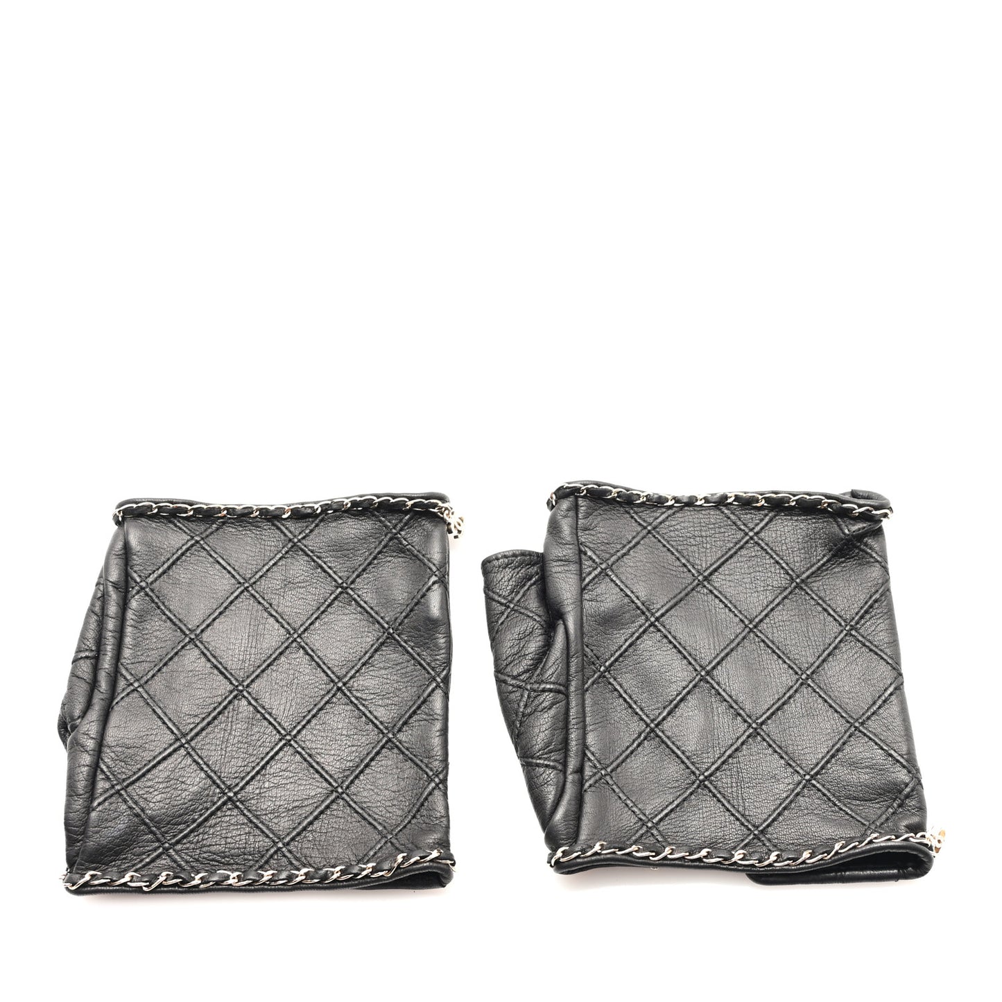 Lambskin Quilted Fingerless CC Gloves 8.5 Black