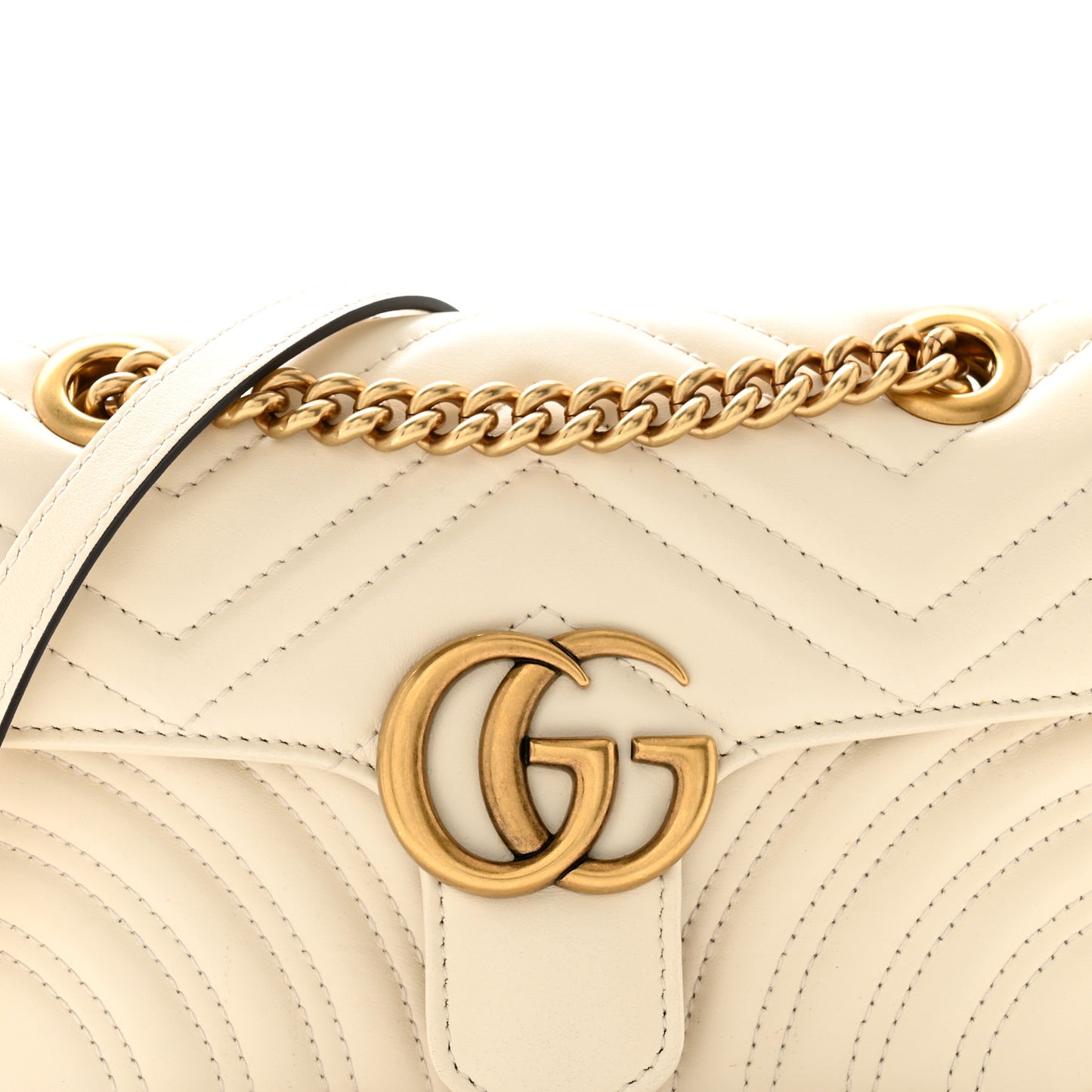 Calfskin Matelasse Mini GG Marmont Shoulder Bag White