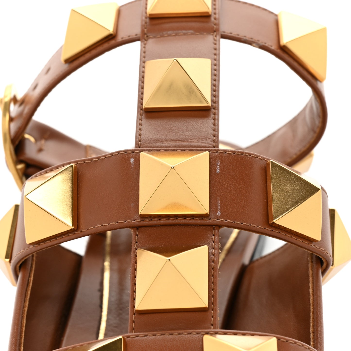 Calfskin Roman Stud Ankle Strap Flat Mules 37.5 Selleria